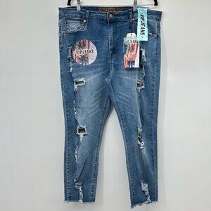 VIP Jeans Women's Destructed Collection Sculpting Stretch Denim Jeans Size 22